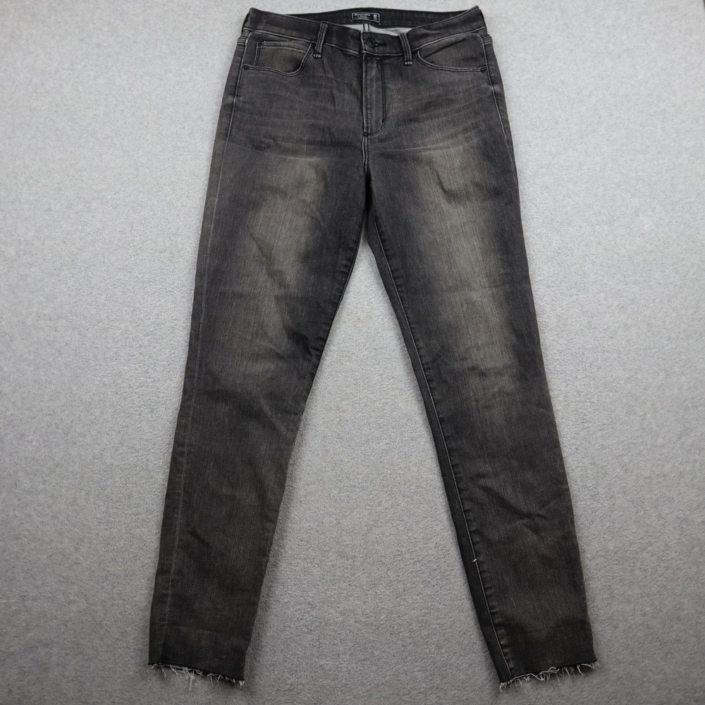 Abercrombie & Fitch Jeans Womens 30 10R High Rise Super Skinny Black Raw Hem